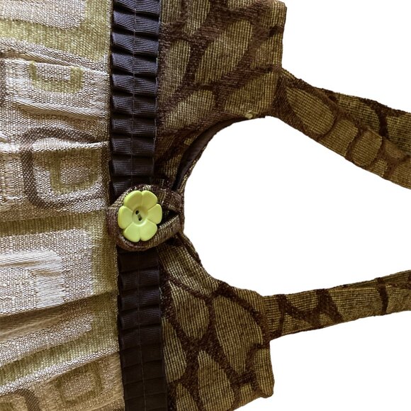 Handcrafted Green Brown Recycled Upholstery Fabric Purse w/Button Closure - Picture 4 of 8